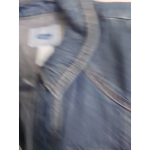 Old Navy Womens Denim Jean Jacket Size L Snap Painted Pockets & Back Art To Wear - Picture 2 of 8